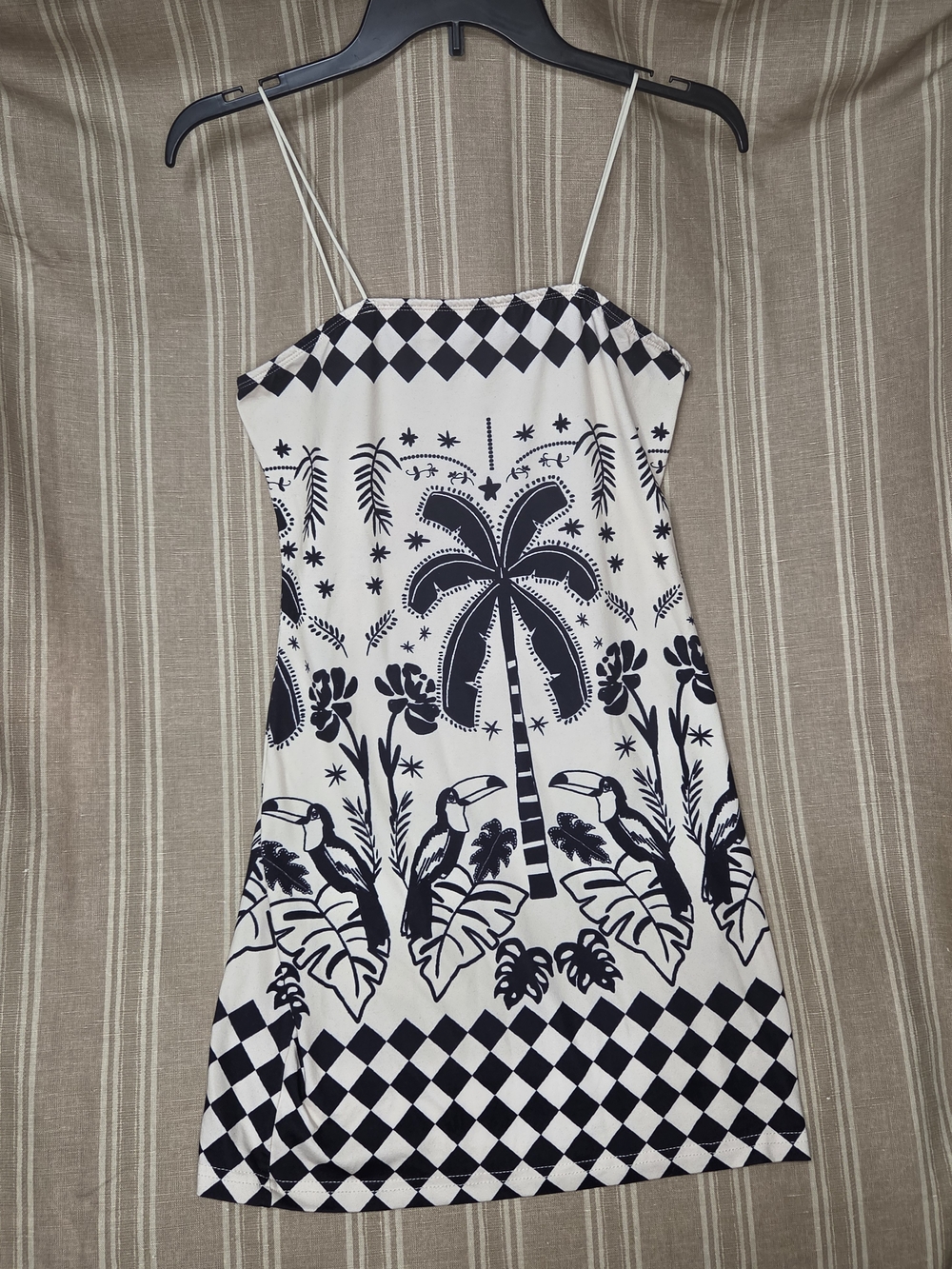 Women's Black & White Tropical Print Slip Dress